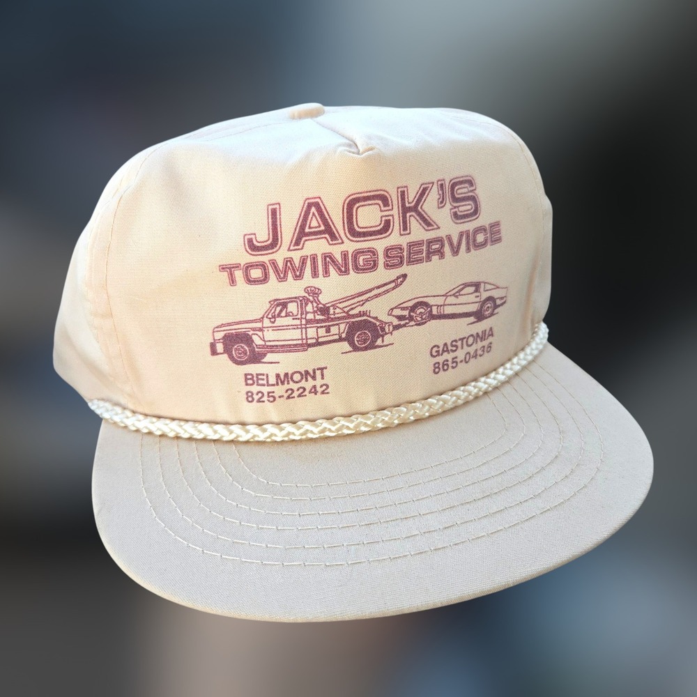 VTG Jacks Towing Trucker Hat Vintage Snapback Workwear Capital Retro OSFA Tan